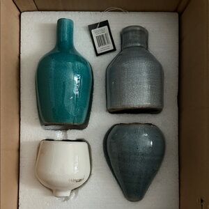 Elegant Ceramic Vase Set - Teal, Gray, and White